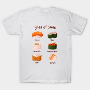 Watercolor Types Of Sushi T-Shirt